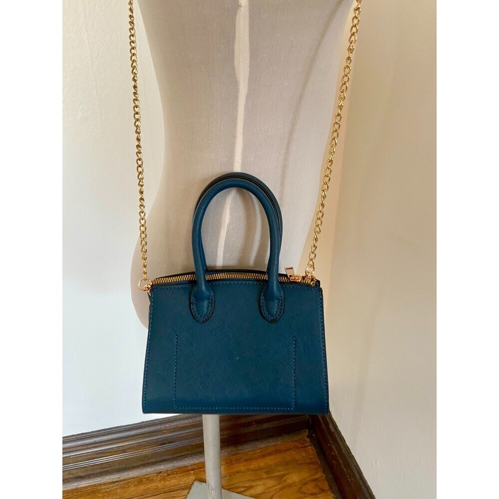 Vegan Leather Blue Crossbody Chain Mini Bag Purse Gold Lock Designer New Strap - Picture 6 of 9
